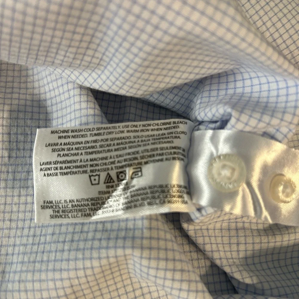 Banana Republic Men's Blue Checkered Dress Shirt‎ Slim Fit XXL